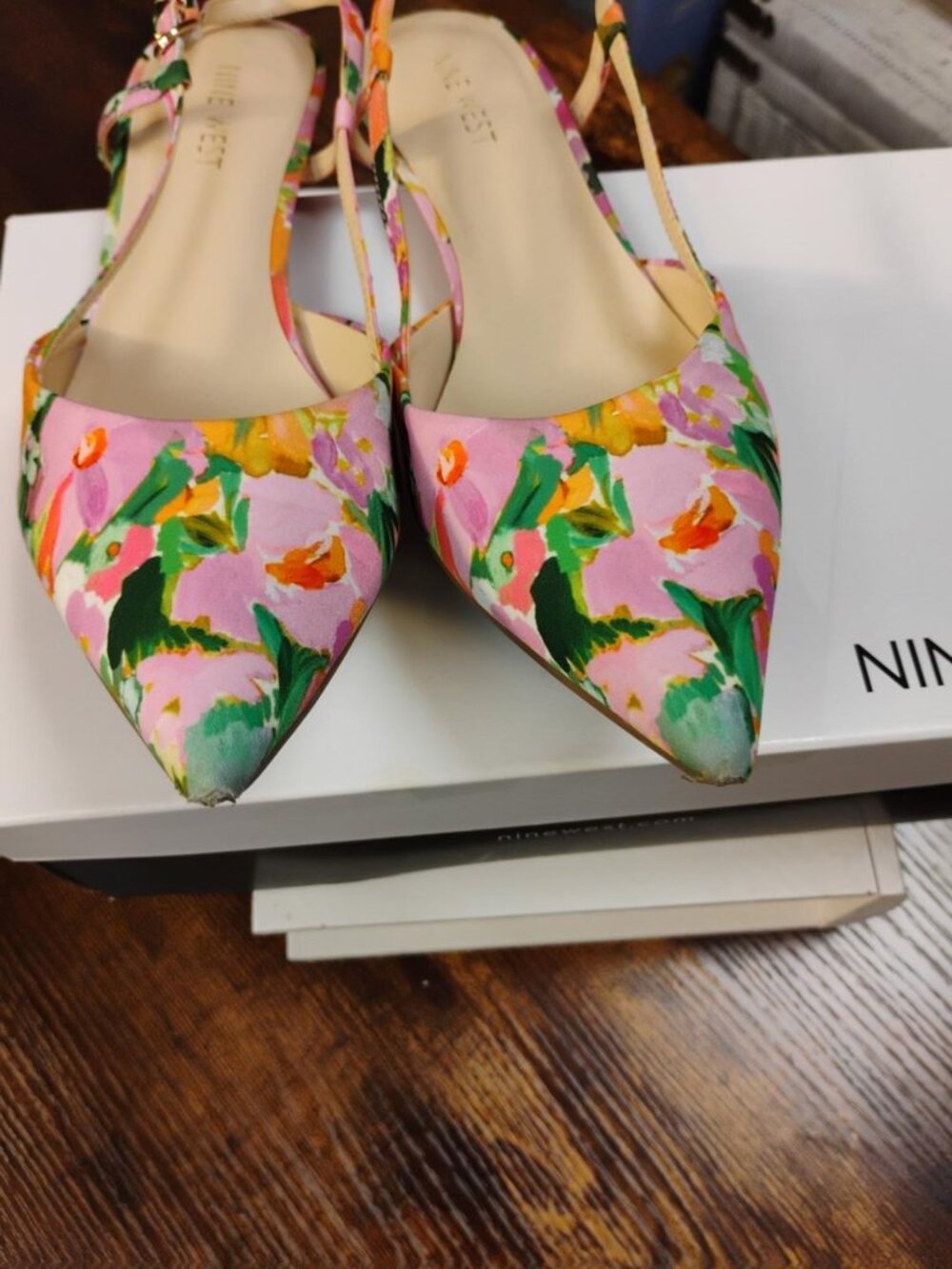 Nine West Rillas 2 Pink Floral Pointed Toe Slingback Heels Size 9M - Picture 3 of 6